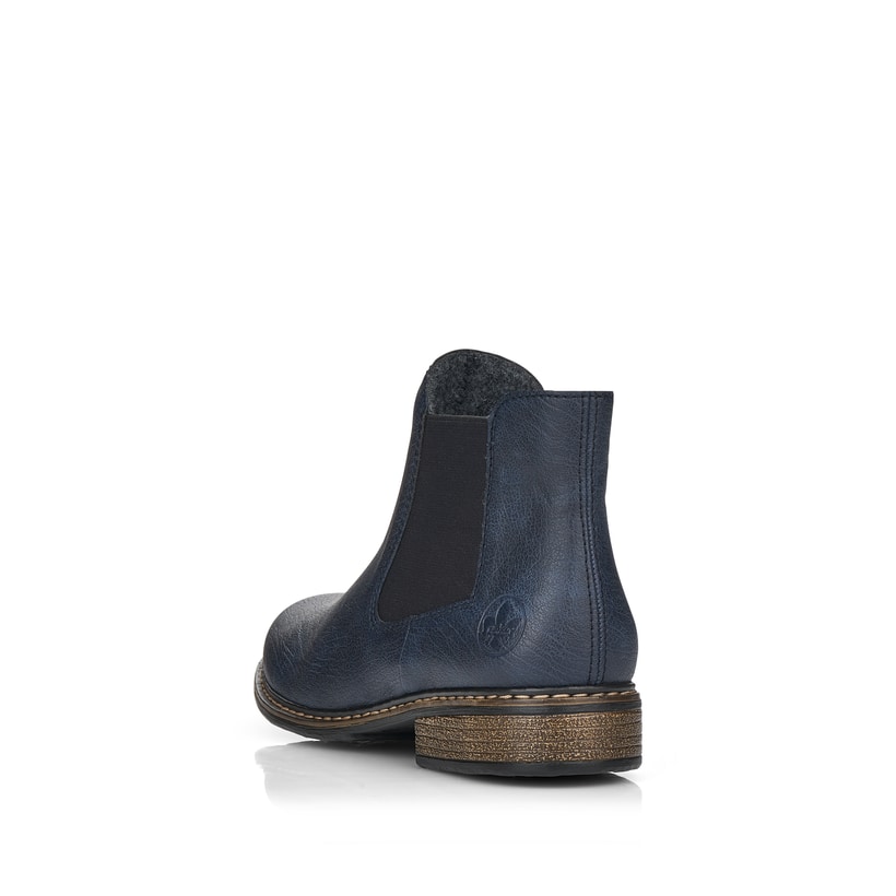 Marineblaue Rieker Damen Chelsea Boots Z4994-14 mit einer schockabsorbierenden Sohle. Schuh von hinten