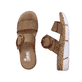Beige vegane Rieker Damen Pantoletten V2392-62 mit trendigen Schnalle. Schuh von oben, liegend.
