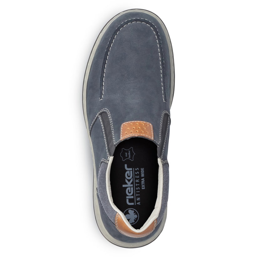 Chaussons Rieker bleus pour homme 17360-15 avec bande élastique. Chaussure vue de dessus.