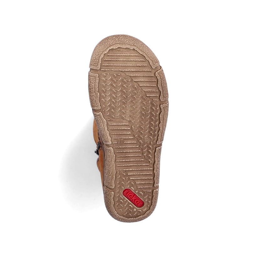 Hellbraune Rieker Damen Kurzstiefel Z3772-22 mit modischer Kordel. Schuh Laufsohle.