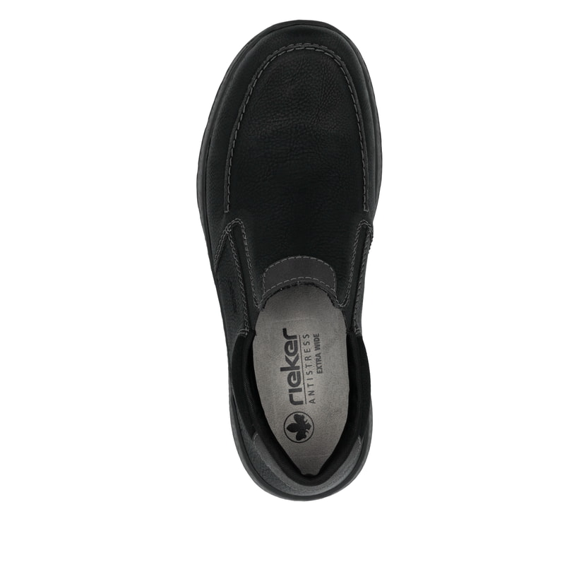 Tiefschwarze Rieker Herren Slipper B9062-00 mit einer schockabsorbierenden Sohle. Schuh von oben