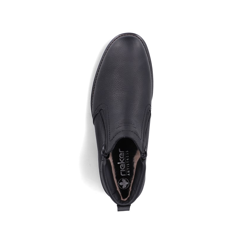 Schwarze Rieker Herren Kurzstiefel 33452-00 aus Glattleder. Schuh von oben.
