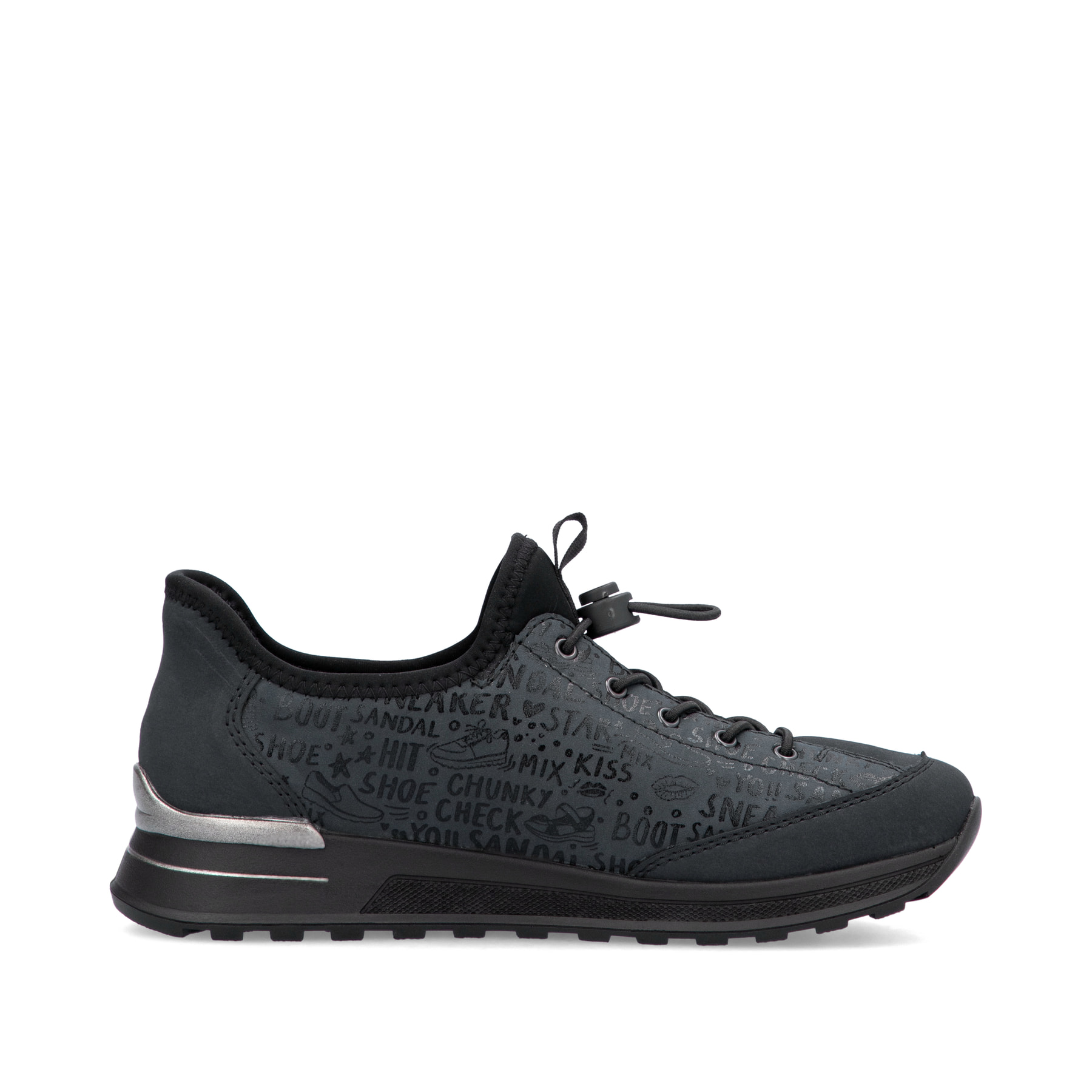 Petrolfarbene Rieker Damen Slipper N1455-14 mit easy Hineinschlüpf-Möglichkeit. Schuh Innenseite.