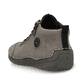 Graue Rieker Damen Schnürschuhe 52514-42 mit rundem Logo sowie Reißverschluss. Schuh von hinten.