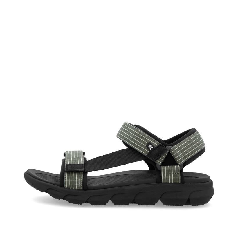 Grüne waschbare Rieker Herren Trekkingsandalen 20805-54 mit Klettverschluss. Schuh Außenseite.