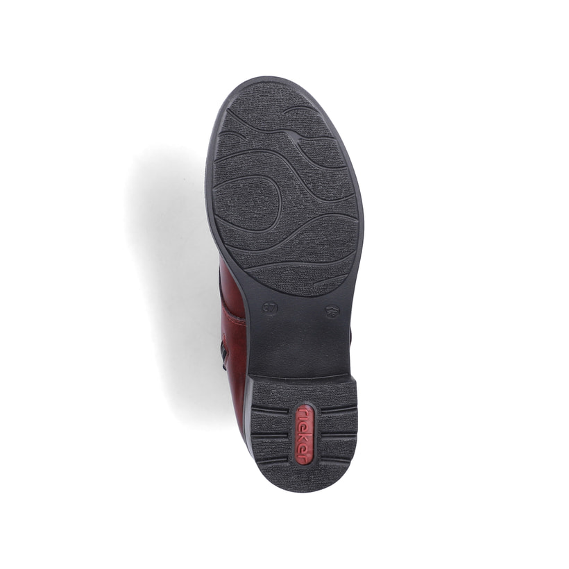 Weinrote Rieker Damen Schnürstiefel 75433-35 mit einem Reißverschluss. Schuh Laufsohle.