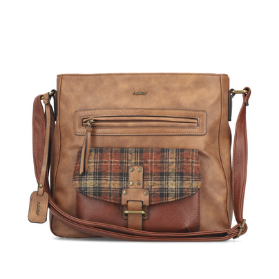 Rieker Damen Handtasche H1340-22 in Nougatbraun aus Kunstleder mit Reißverschluss. Handtasche Vorderseite.