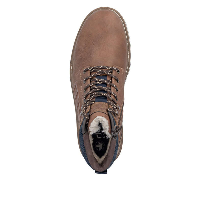 Braune Rieker Herren Schnürstiefel F3800-24 mit wasserabweisender TEX-Membran. Schuh von oben.
