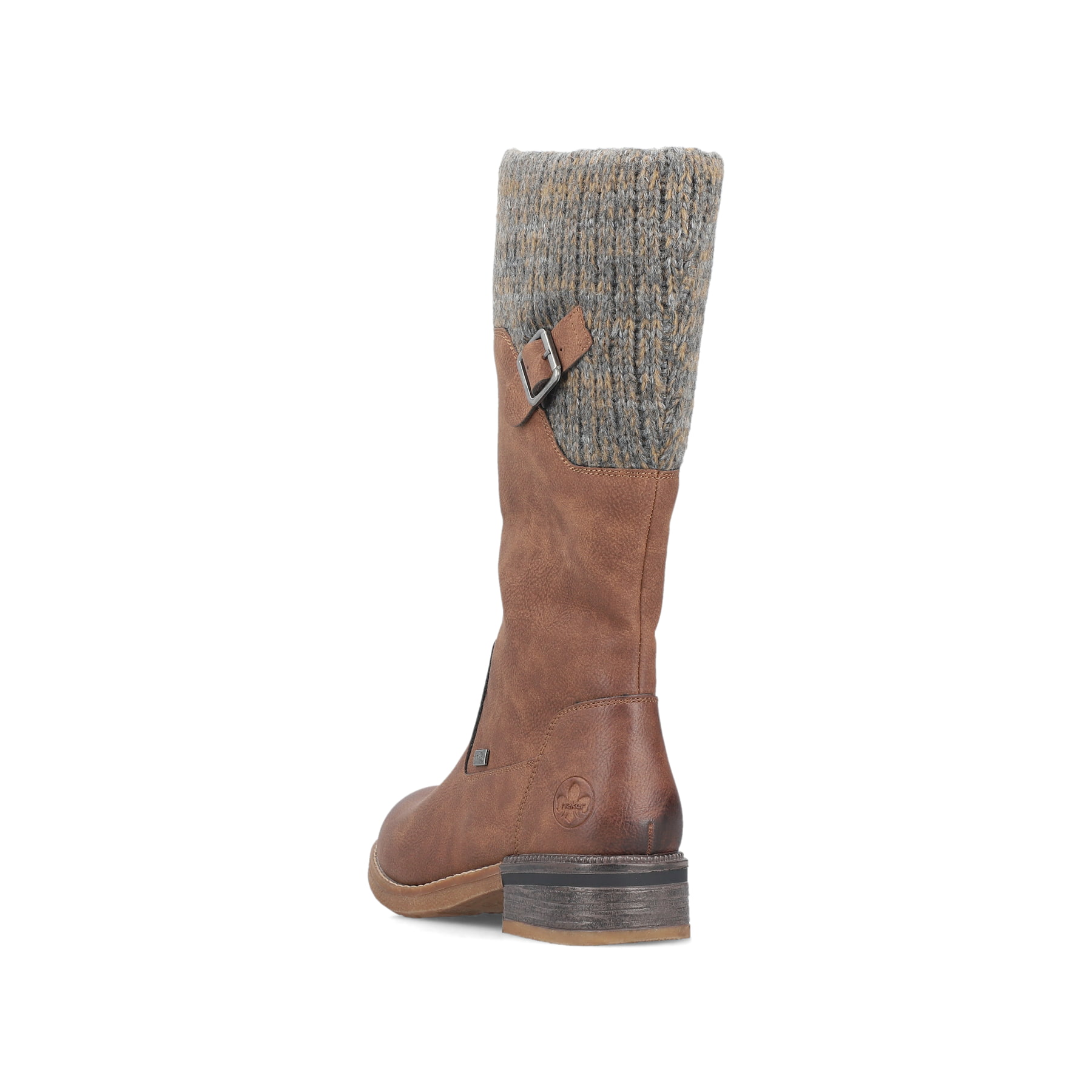 Braune Rieker Damen Hochschaftstiefel 94692-24 mit wasserabweisender TEX-Membran. Schuh von hinten.