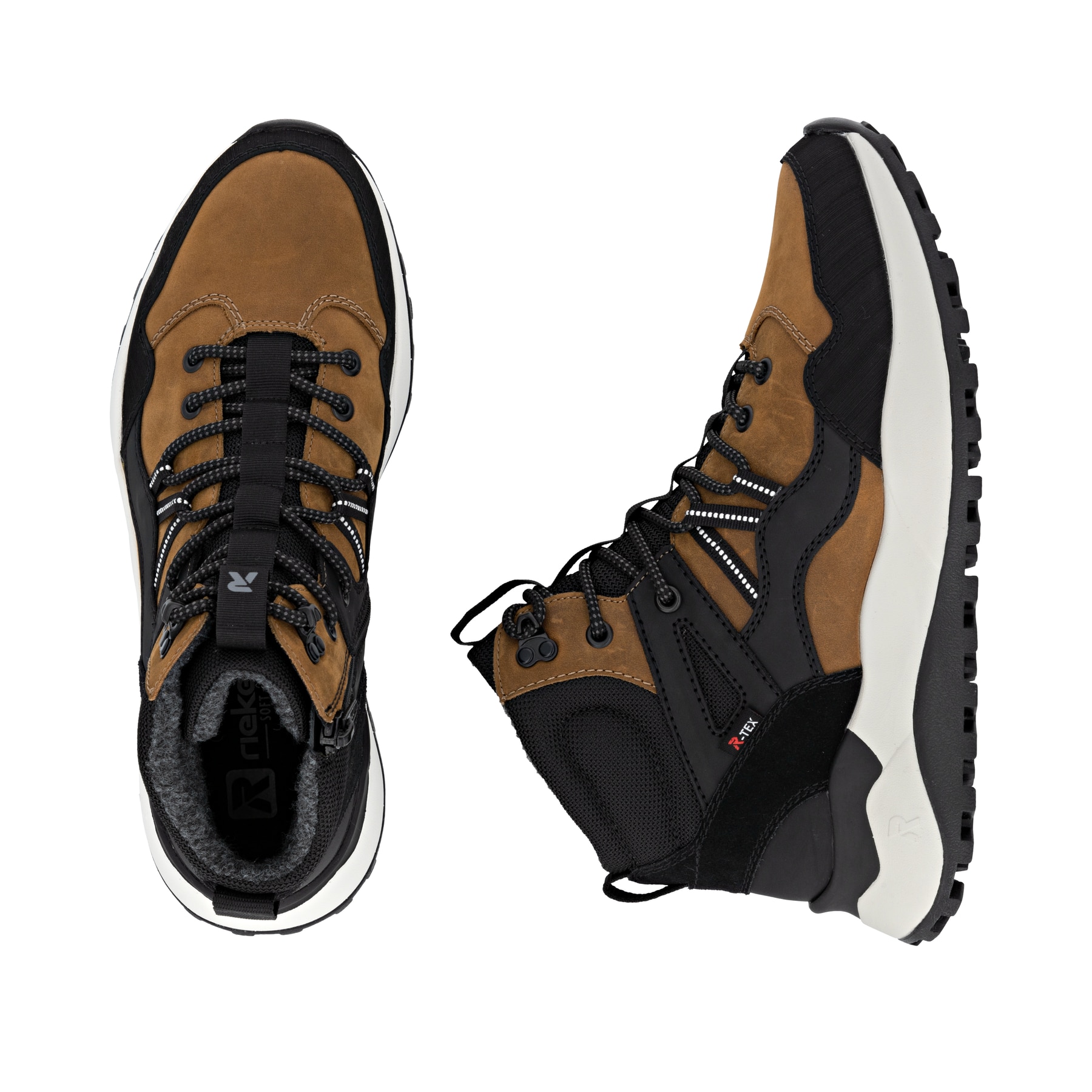Bottes à lacets Rieker jaunes pour homme U1370-68 avec membrane RiekerTEX. Chaussure vue de dessus, couchée.
