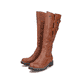 Braune Rieker Damen Hochschaftstiefel Y9193-22 mit wasserabweisender TEX-Membran. Schuhpaar seitlich schräg.
