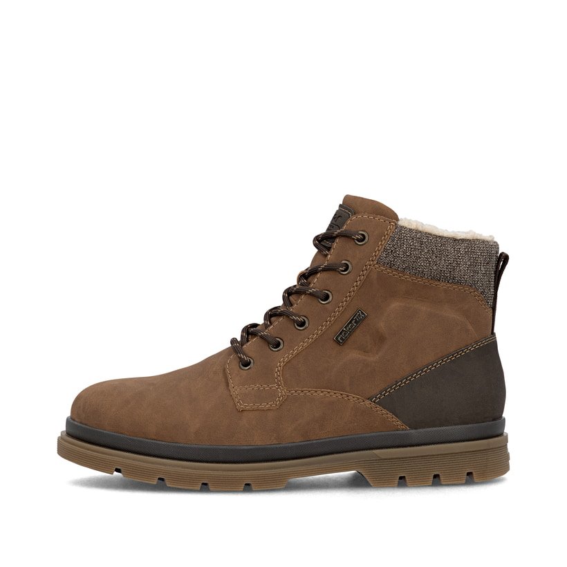 Braune Rieker Herren Schnürstiefel F7010-24 mit wasserabweisender TEX-Membran. Schuh Außenseite.