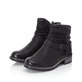 Nachtschwarze Rieker Damen Kurzstiefel 94689-00 mit einem Reißverschluss. Schuhpaar seitlich schräg.
