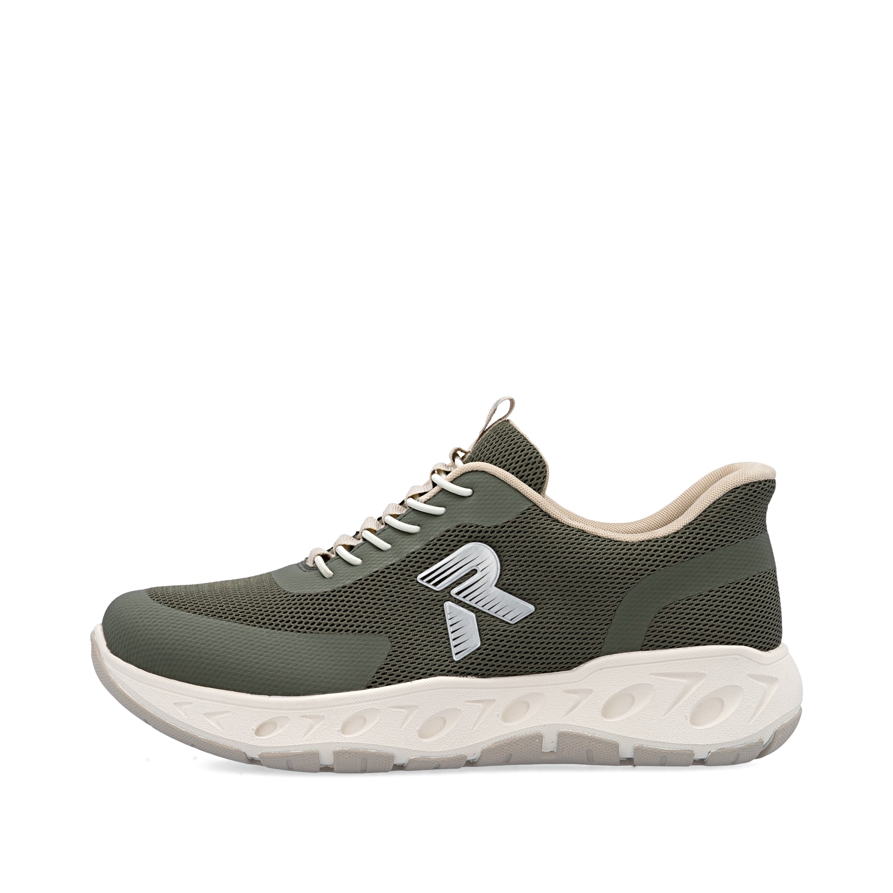 Baskets basses Rieker vertes femme M6551-54 avec option easy in facile. Côté extérieur de la chaussure.