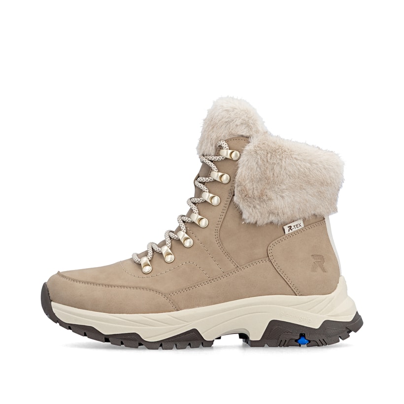 Beige Rieker Damen Schnürstiefel Z3971-20 aus Rauleder mit dem Glacier Grip. Schuh Außenseite.
