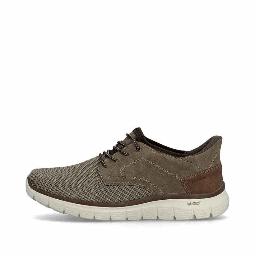 Beige Rieker Herren Slipper B6658-64 mit Ready2GO easy in Feature sowie Gummizug. Schuh Außenseite.