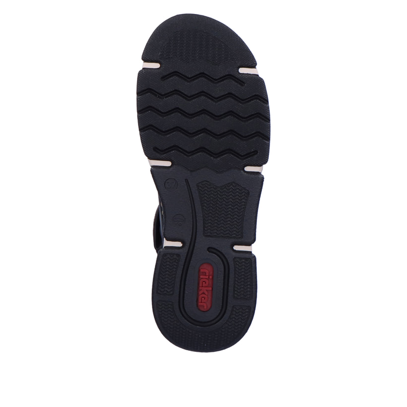 Schwarz-graue Rieker Damen Kurzstiefel 45983-00 mit einem Reißverschluss. Schuh Laufsohle.