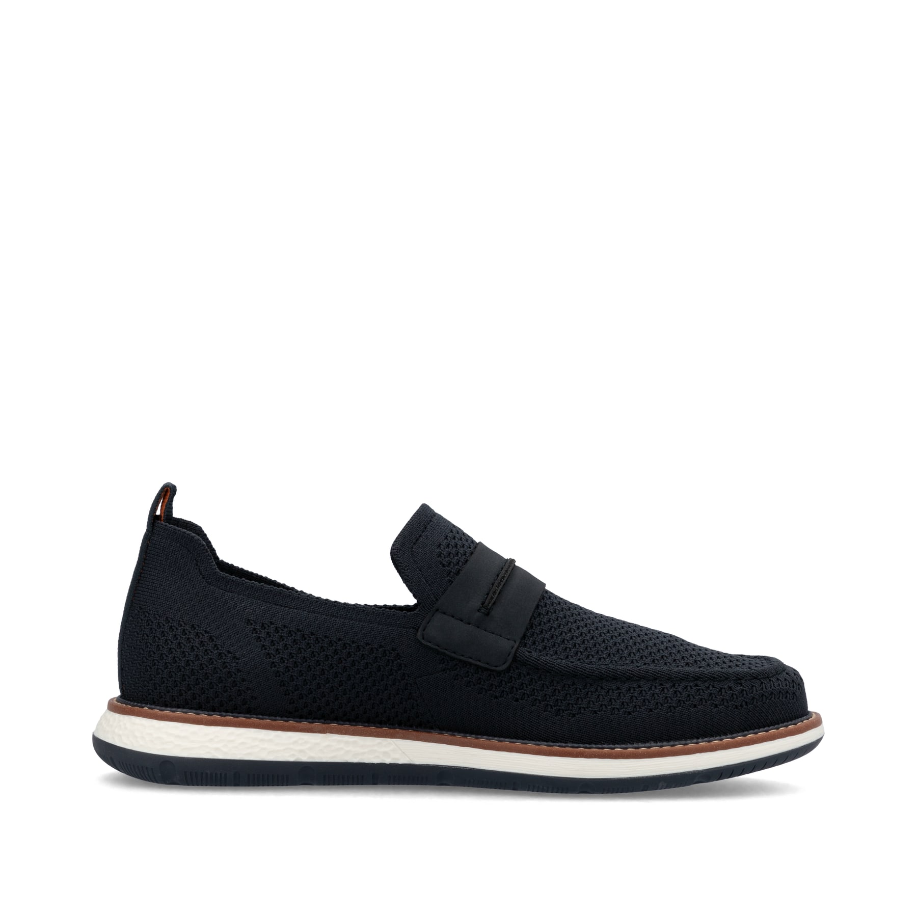 Blaue Rieker Herren Slipper 04451-14 mit einem Gummizug sowie Komfortweite G 1/2. Schuh Innenseite.