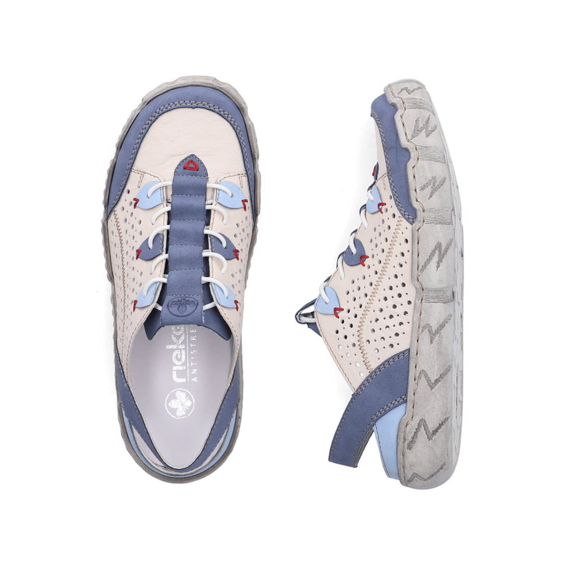 Mocassins Rieker beiges pour femme L0375-91 en cuir lisse. Chaussure vue de dessus, couchée.