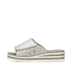 Silberne Rieker Damen Pantoletten V0290-90 mit einem Klettverschluss. Schuh Außenseite.