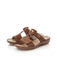 Braune Rieker Damen Pantoletten 60822-24 mit einem Klettverschluss. Schuhpaar seitlich schräg.