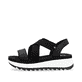 Schwarze Rieker Damen Riemchensandalen W3053-00 mit einem Gummizug. Schuh Außenseite.