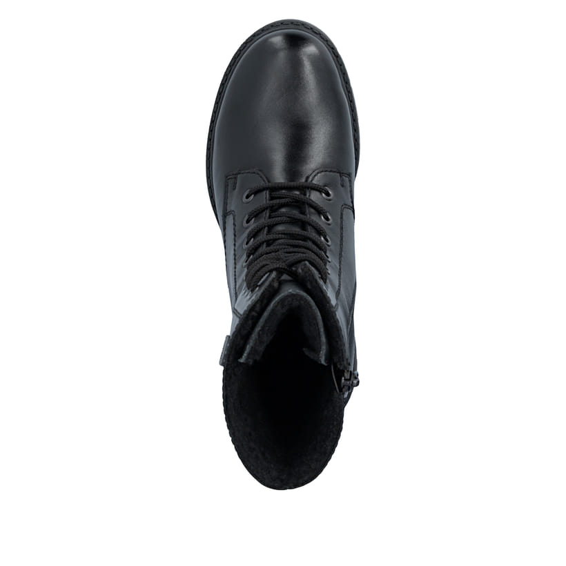 Schwarze Rieker Damen Schnürstiefel 75801-00 aus Glattleder. Schuh von oben.