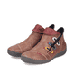 Zimtfarbene Rieker Damen Kurzstiefel 72581-21 mit farbenfrohen Details. Schuhpaar seitlich schräg.