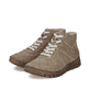 Graue Rieker Damen Schnürstiefel 57520-20 mit modernen Ziernähten. Schuhpaar seitlich schräg.