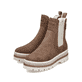 Hellbraune Rieker Damen Chelsea Boots Y6260-24 mit einem Reißverschluss. Schuhpaar seitlich schräg.