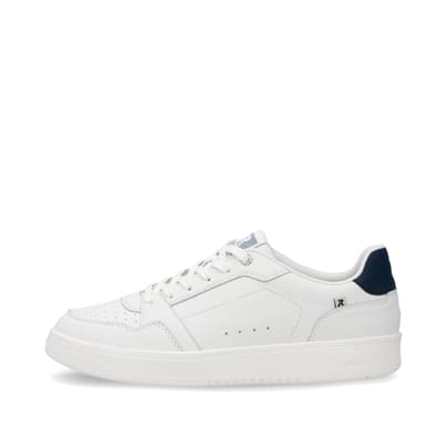 Weiße Rieker Herren Sneaker Low U1902-80 mit Schnürung sowie abriebfester Sohle. Schuh Außenseite.