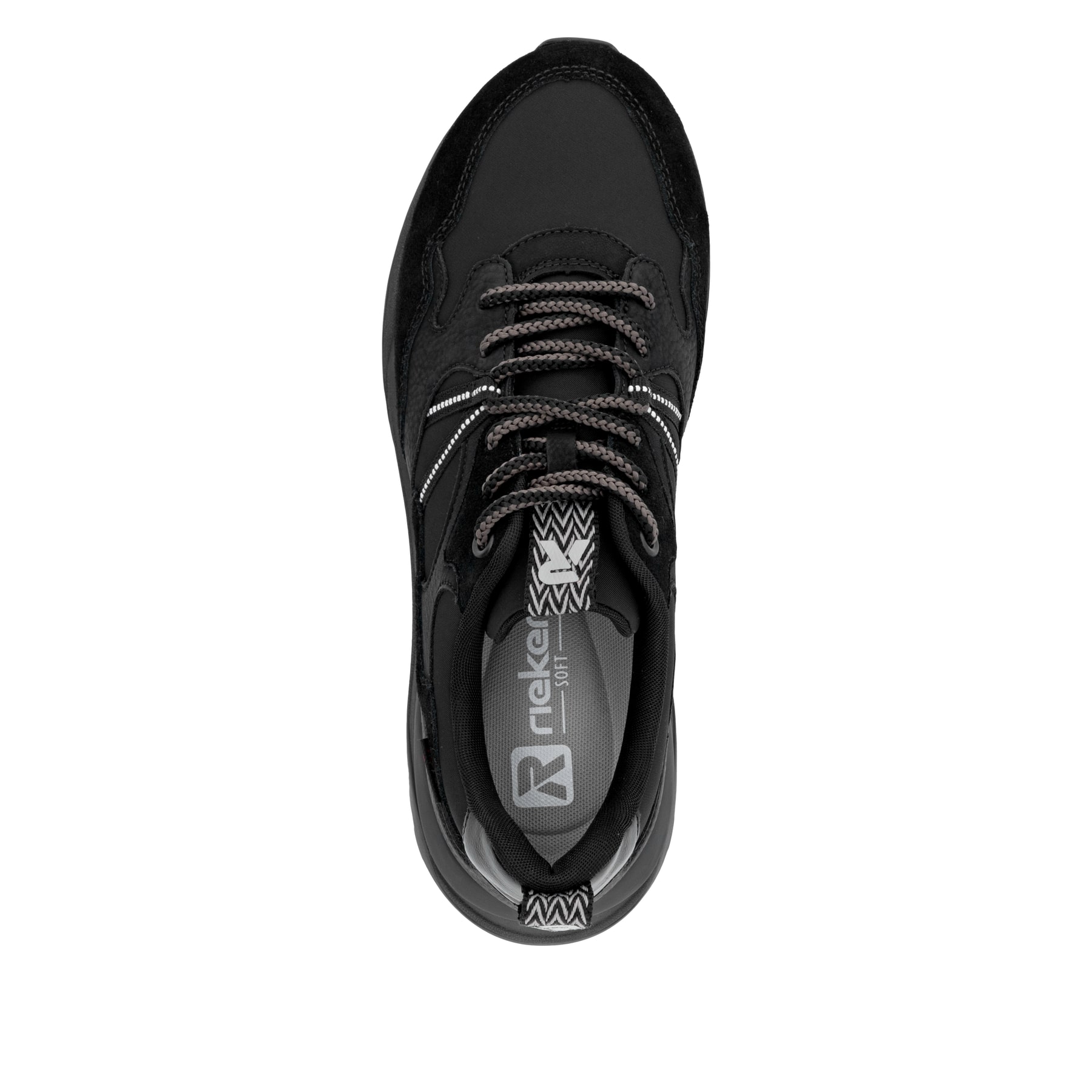 Baskets basses Rieker noires pour femme W2501-00 avec membrane RiekerTEX. Chaussure vue de dessus.
