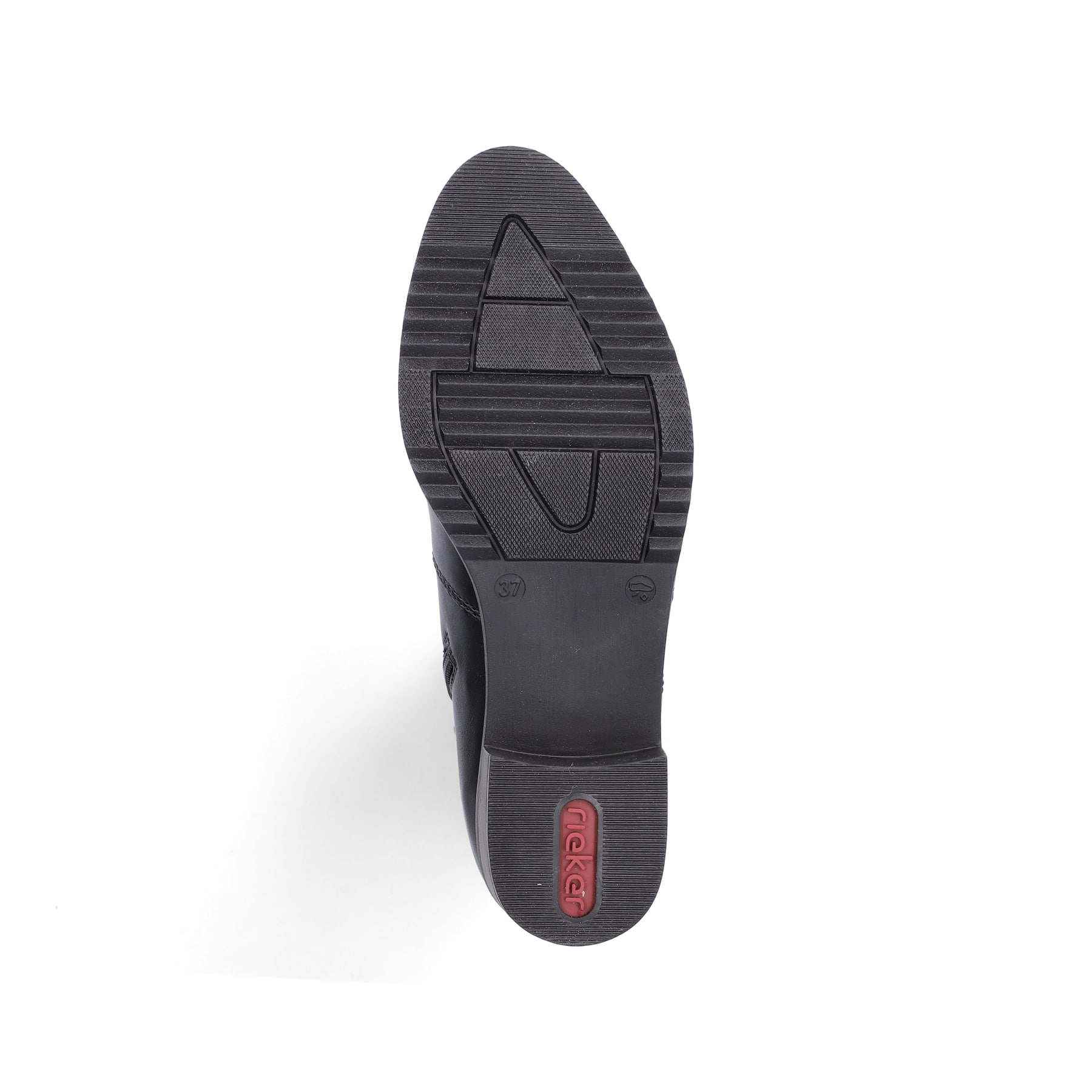 Schwarze Rieker Damen Kurzstiefel Y0581-00 mit modernen Ziernähten. Schuh Laufsohle.