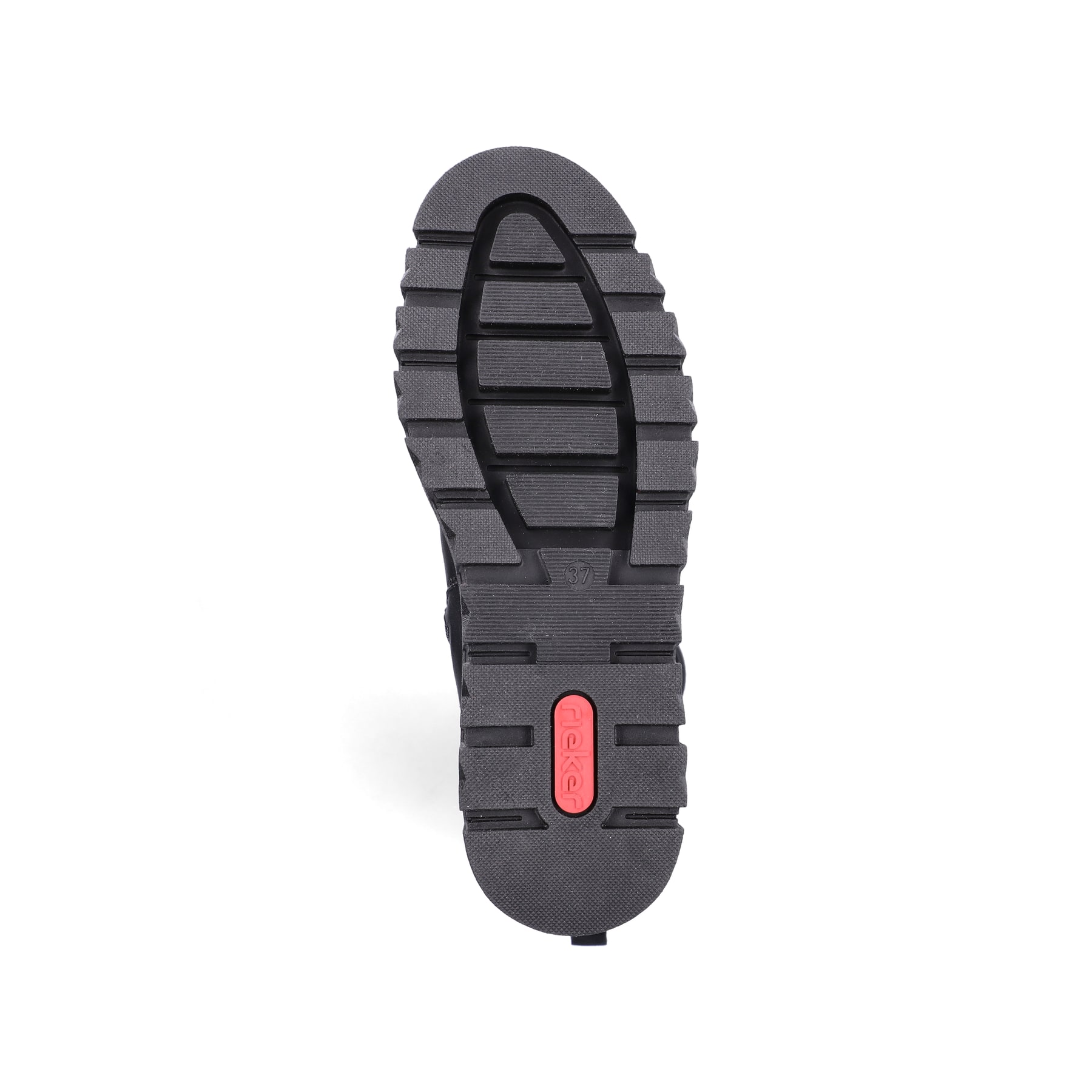 Schwarze Rieker Damen Hochschaftstiefel Z8990-00 mit einem Reißverschluss. Schuh Laufsohle.