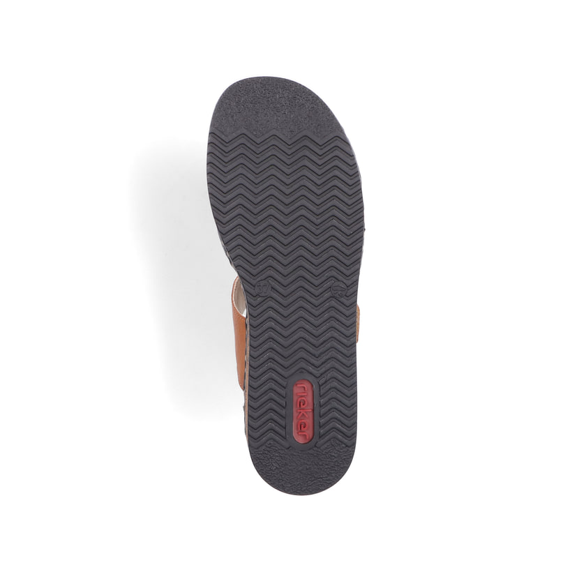 Schieferblaue Rieker Keilsandaletten 62967-14 mit einem Klettverschluss. Schuh Laufsohle.