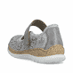 Beige Rieker Ballerinas N4299-90 mit metallischem Finish sowie Klettverschluss. Schuh von hinten.