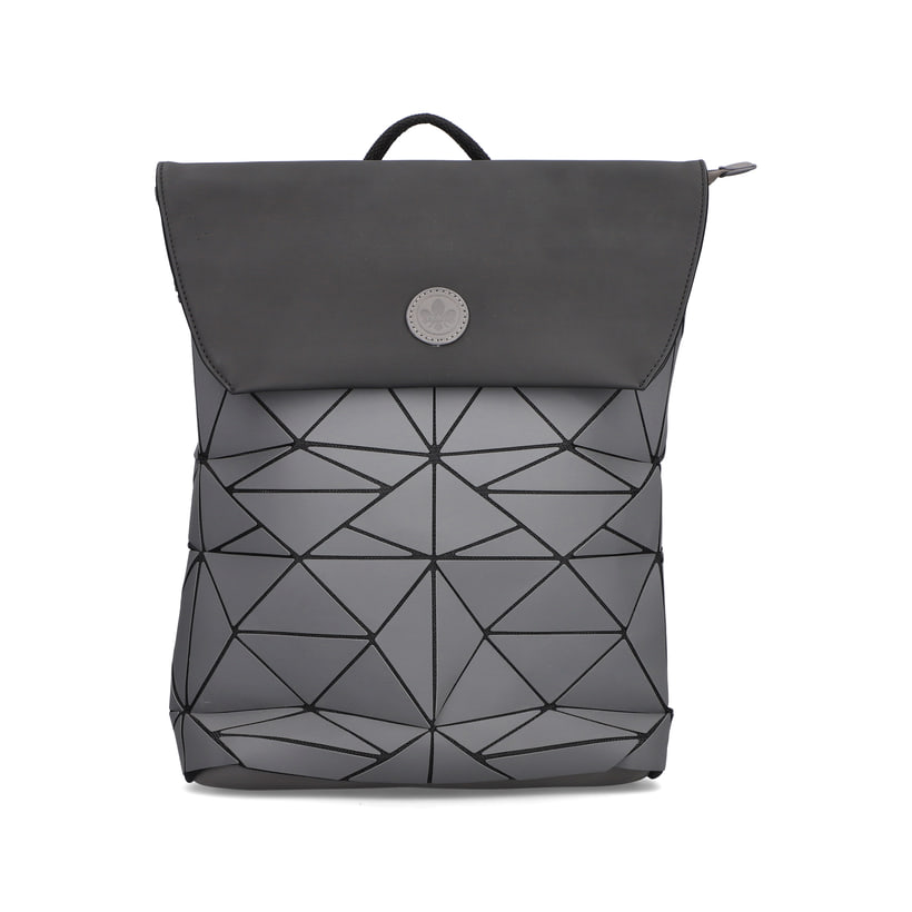 Rieker Damen Rucksack H1391-42 in Staubgrau-Nachtschwarz aus Kunstleder mit Magnetverschluss. Rucksack Vorderseite.