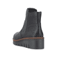 
Graphitschwarze Rieker Damen Kurzstiefel X9165-00 mit einer Profilsohle mit Keilabsatz. Schuh von hinten