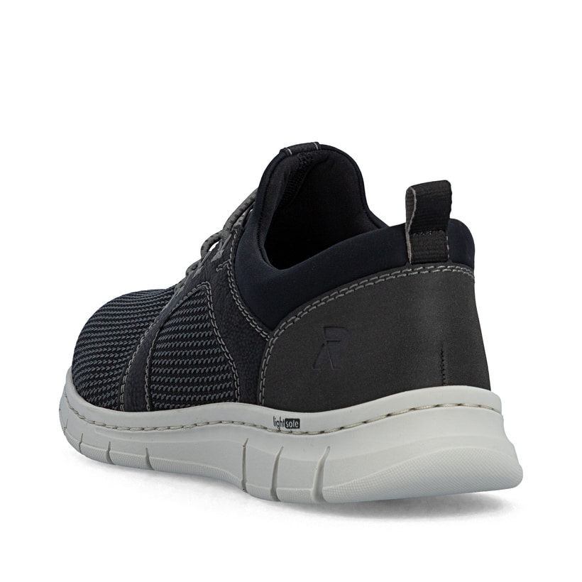 Mocassins Rieker noirs pour homme B7796-02 avec bande élastique. Chaussure vue de l'arrière.