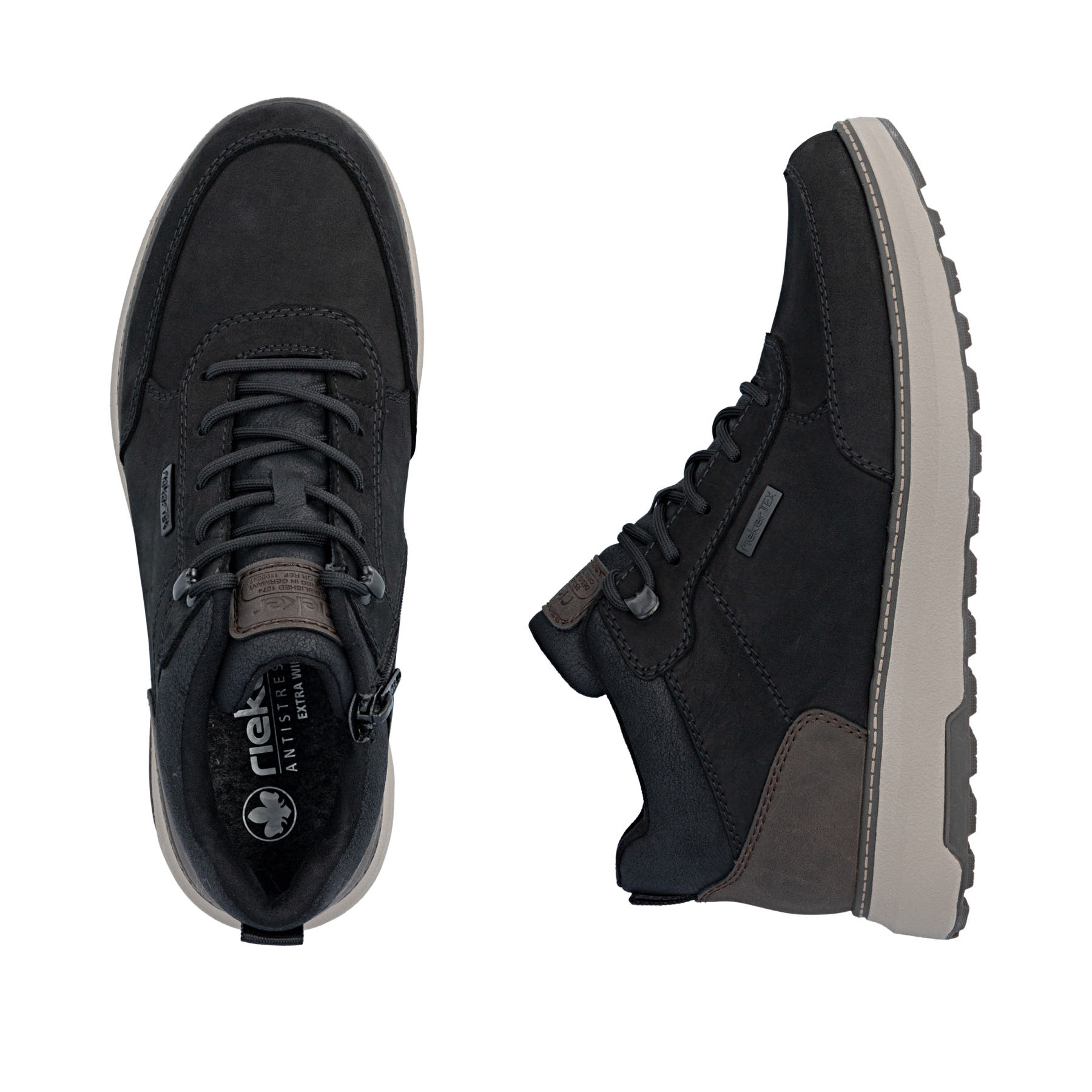 Schwarze Rieker Herren Sneaker High B5501-00 aus Rauleder. Schuh von oben, liegend.