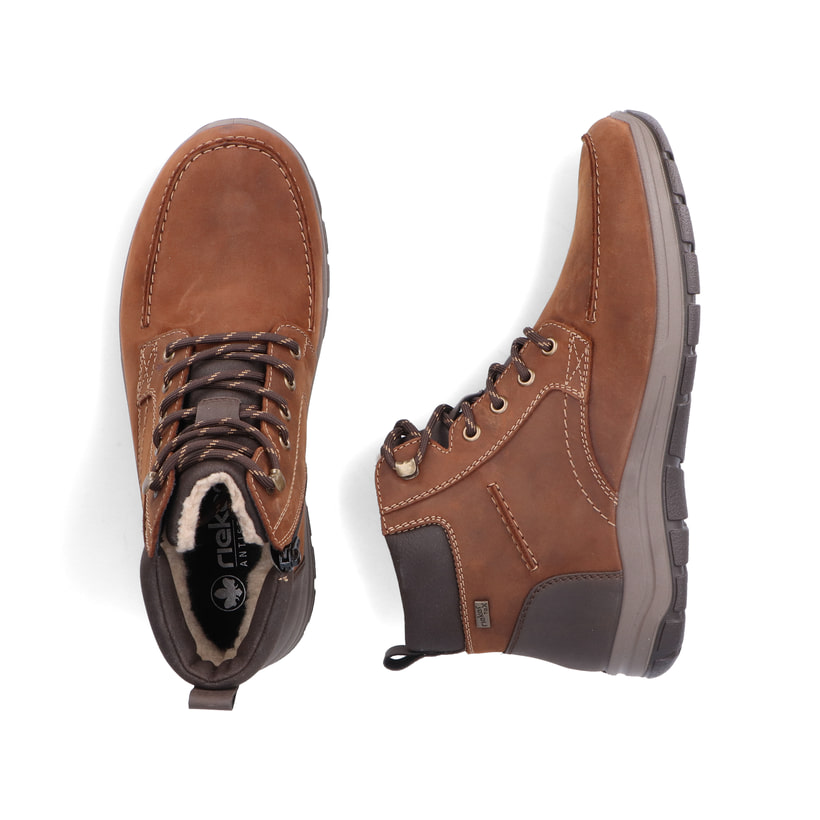 Braune Rieker Herren Schnürstiefel 03610-22 aus Rauleder. Schuh von oben, liegend.
