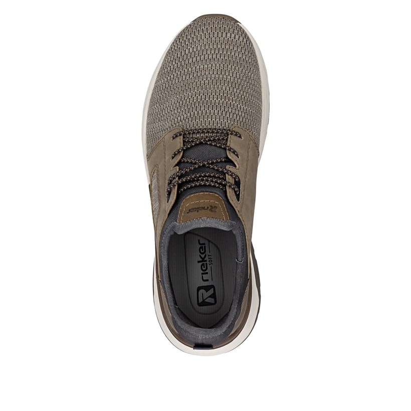 Beige Rieker Herren Slipper 06150-64 mit einem Gummizug sowie einem Gel-Fußbett. Schuh von oben.