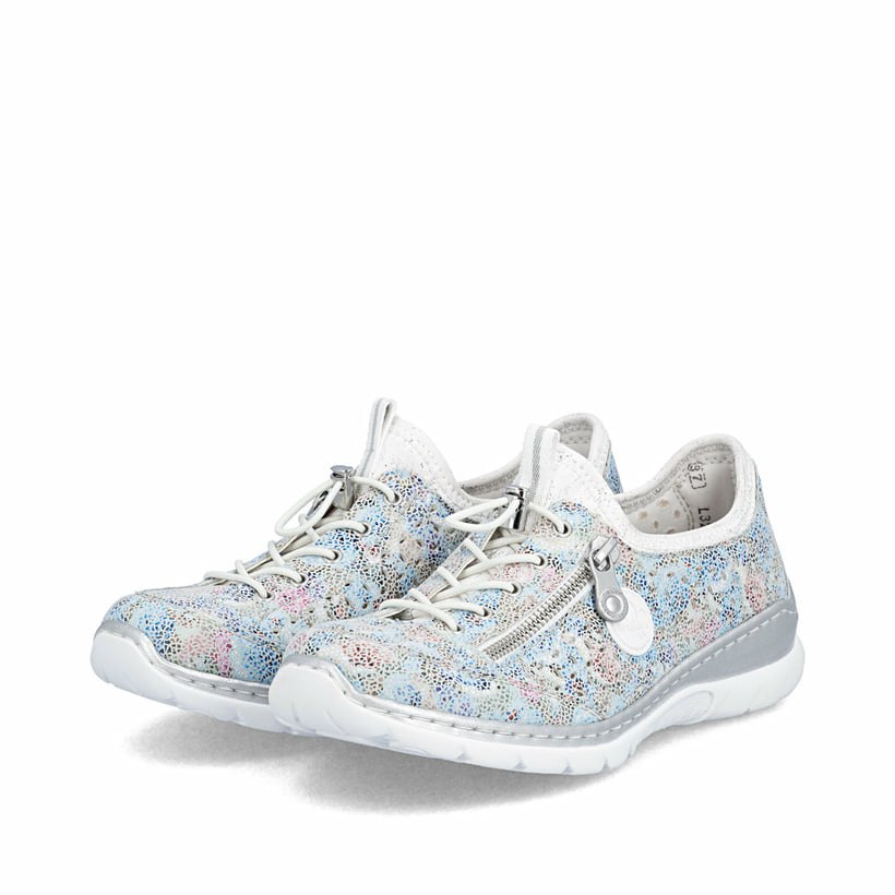 Mocassins Rieker multicolores pour femme L3252-91. Chaussures inclinées sur le côté.