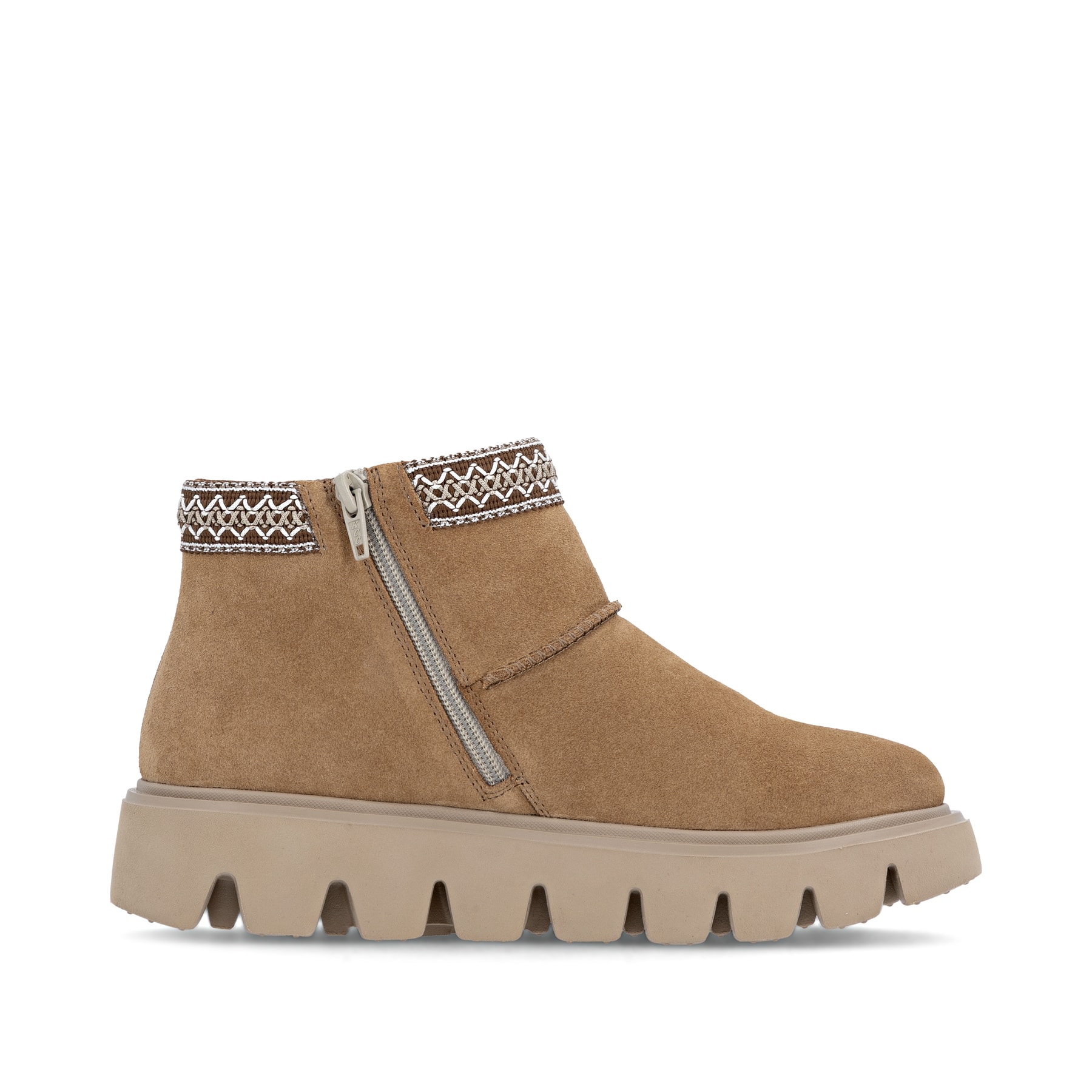 Hellbraune Rieker Damen Kurzstiefel W2074-24 aus Rauleder mit Schaftkragen. Schuh Innenseite.