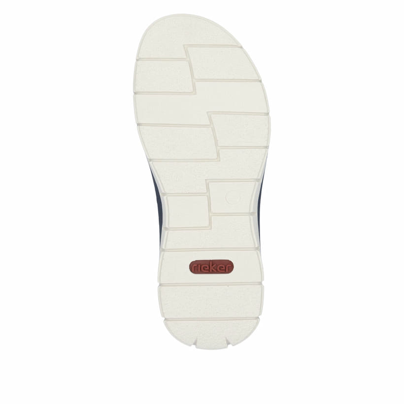 Blaue Rieker Herren Pantoletten 25199-14 mit modernen Ziernähten. Schuh Laufsohle.