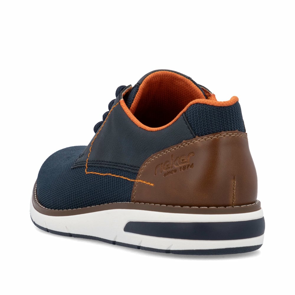 Blaue Rieker Herren Schnürschuhe 11301-14 mit der Komfortweite G 1/2. Schuh von hinten.