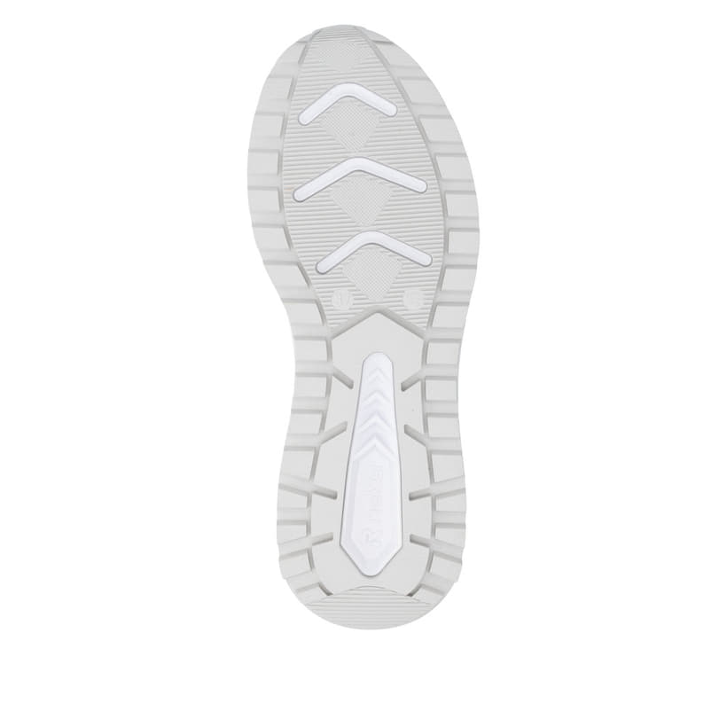 Weißblaue Rieker Damen Sneaker Low W2506-80 mit Schnürung sowie abgesetztem Logo. Schuh Laufsohle.