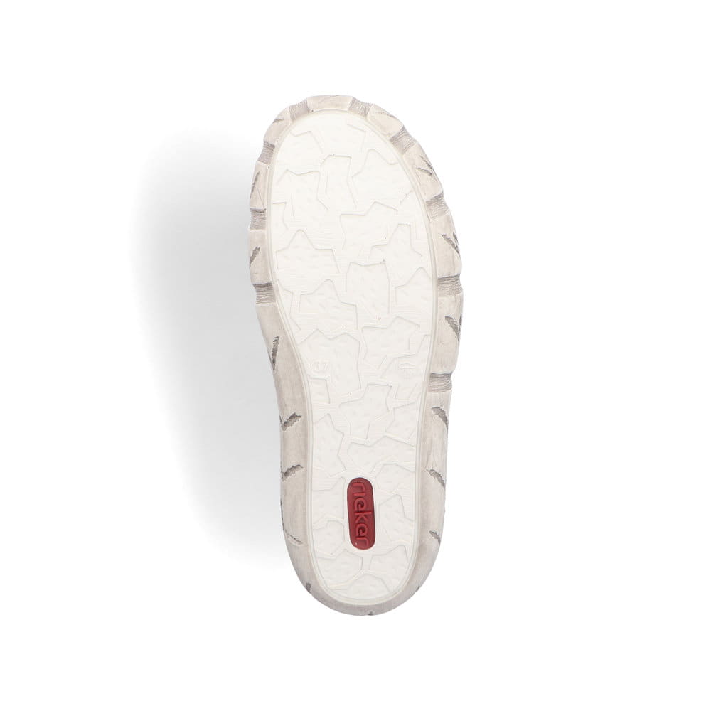 Mocassins Rieker bleus femme L0357-12 avec coutures modernes élégantes. Semelle extérieure de la chaussure.