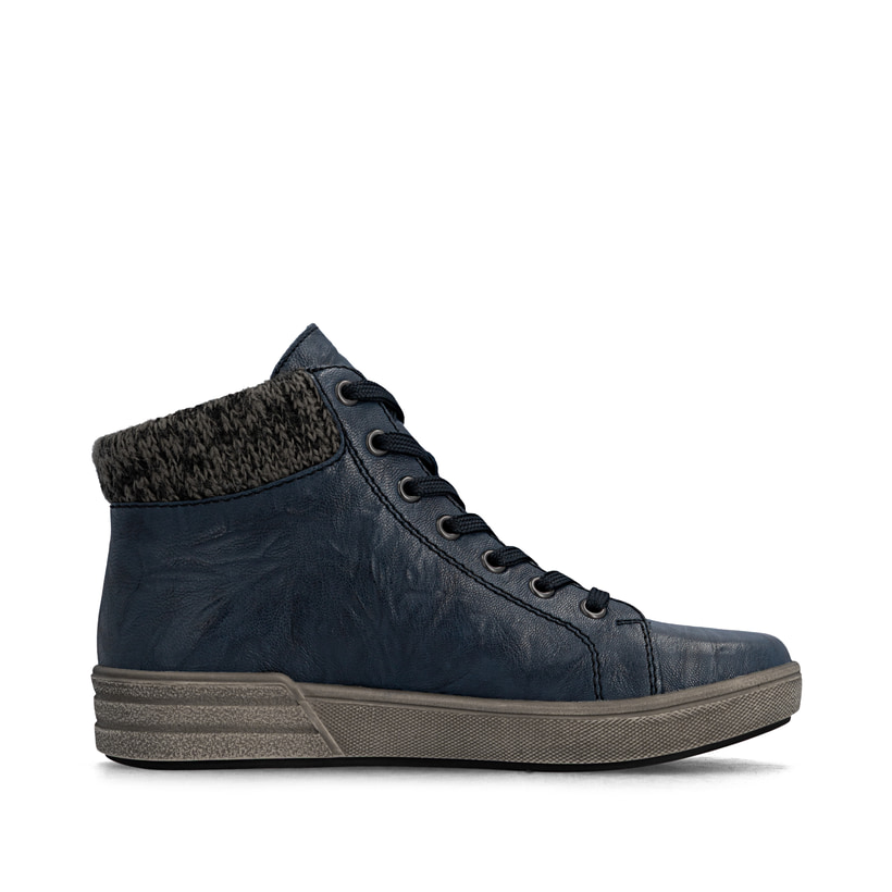 Dunkelblaue Rieker Damen Sneaker High X0709-14 aus Glattleder mit Reißverschluss. Schuh Innenseite.