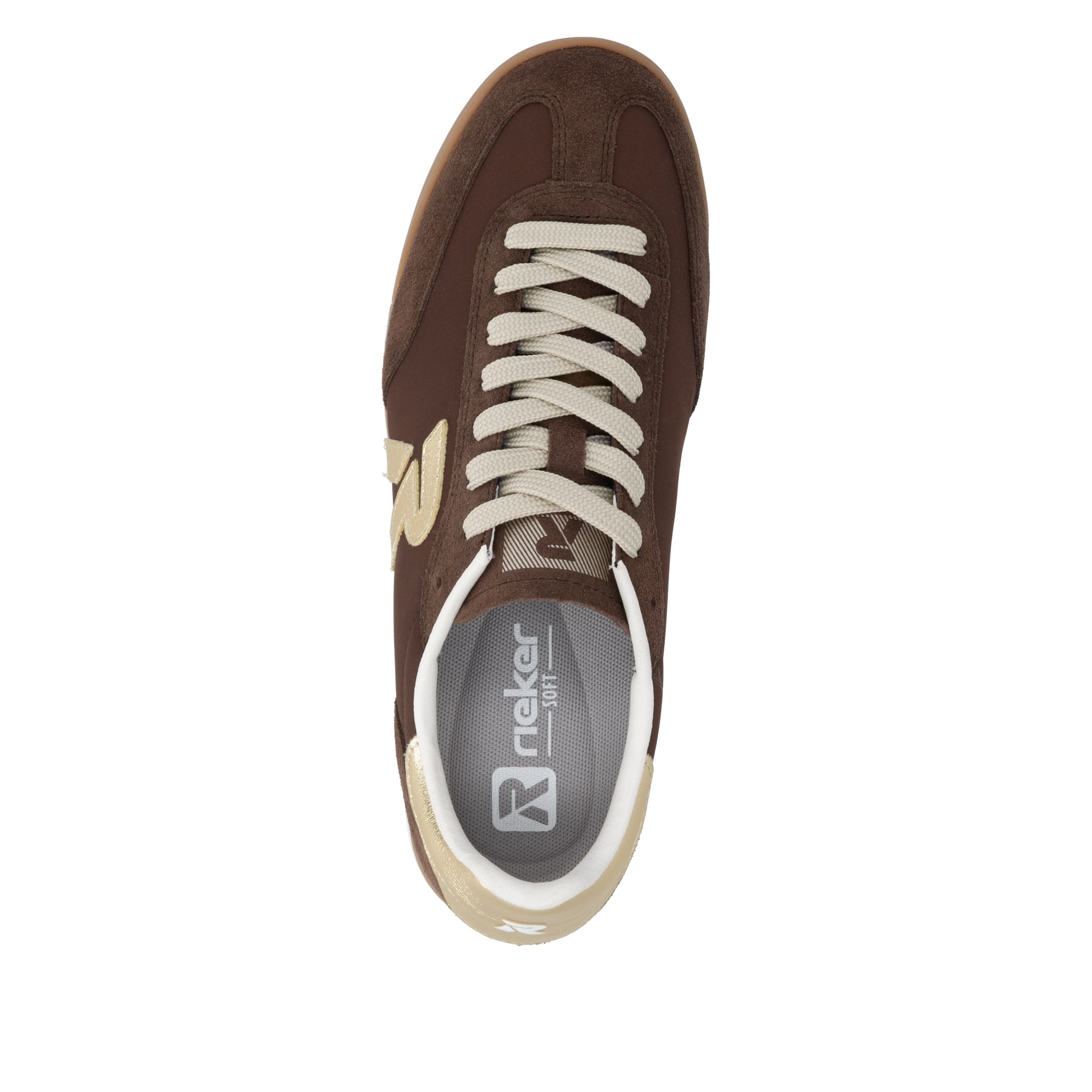 Baskets basses marron Rieker Sport pour femmes W4000-25. Chaussure vue de dessus.